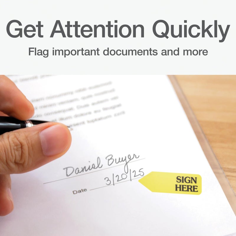 Redi-Tag 91001 Arrow Message Page Flag Refills, "Sign Here", Yellow, 120 Flags per Roll (Box of 6 Rolls) - Image 3